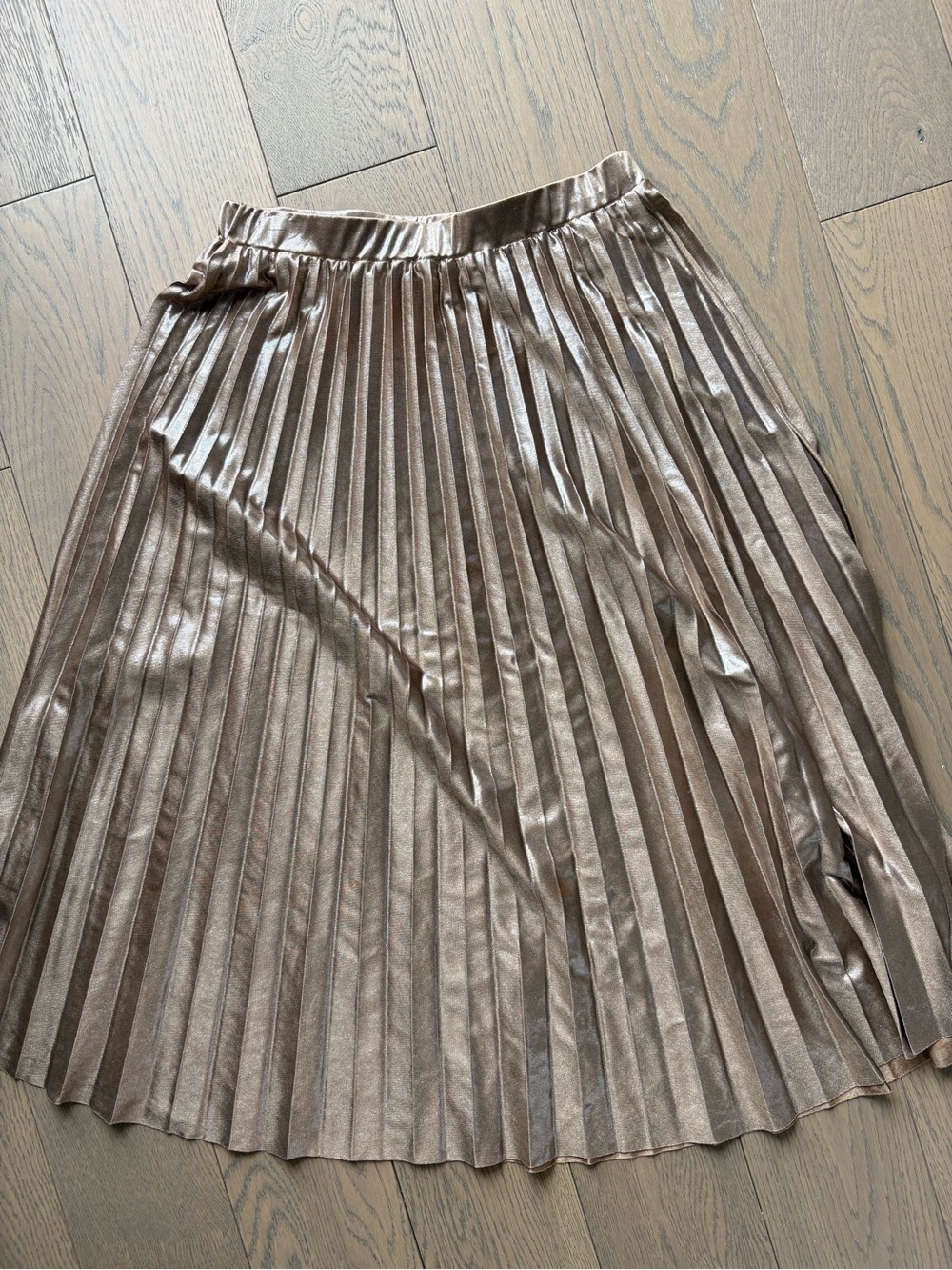 Metallic Pleated Midi Skirt - Champagne